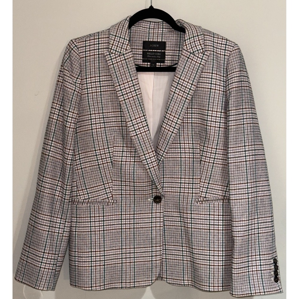 J.Crew Parke Blazer Women's 14 Plaid Nello Gori Italian Wool Blend AQ234